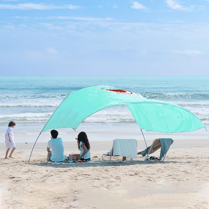 Beach Wind-Powered Shade Canopy Portable Sun Shelter Tent UPF 50+ UV Protection Lightweight Easy Set Up 150 Sq. Ft. of Shade for 3-6 People Blue Tint Shark
