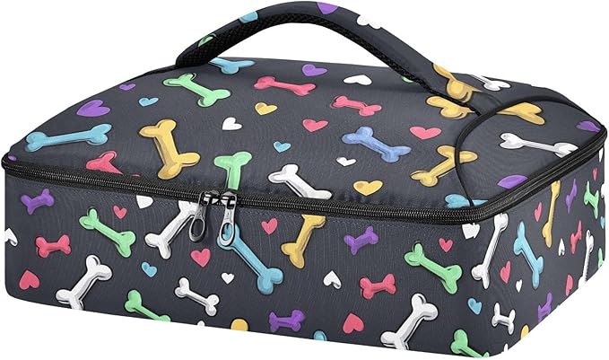 Casserole Carrier Colored Bones LoveInsulated Casserole Carrier for Hot or Cold Food Thermal Lunch Tote for Potluck Parties Picnic Beach Fits 9 x 13 Inches Baking Dish