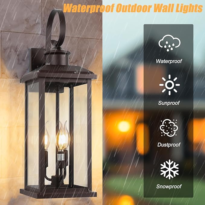 3-Light Large Outdoor Wall Light 2-Pack 24 Bronze Modern Extra Exterior Lighting Fixture Waterproof Porch Sconce Wall Mount Outside Lamp for Front Door Farmhouse