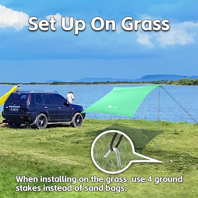 Beach Shade Tent 7 × 7.15 Ft Portable Easy Pop Up Beach Canopy UPF50+ Sun Protection Shelter Windproof &amp Water Resistant Stable with 4 Sandbags &amp Windproof Cords Perfect for Family