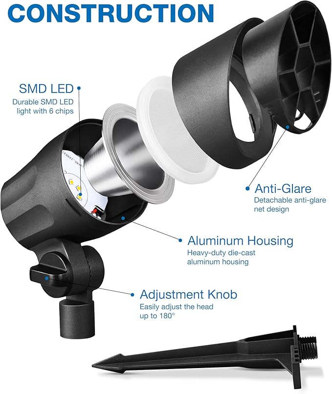 SUNVIE 6W Low Voltage Landscape Lights LED Low Voltage Lighting Warm White Landscaping Lights Waterproof Landscape Spotlights with Connectors Spot Lights Outdoor for Garden Tree Wall Yard 12 Pack