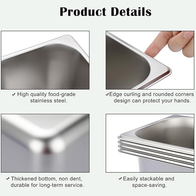 BSTKEY 12 Pack 1/6 Size 6 Inch Deep Hotel Pan Stainless Steel Steam Table Pans Stackable Catering Pan Commercial Food Pans for Kitchen Restaurant Buffet Party Supplies