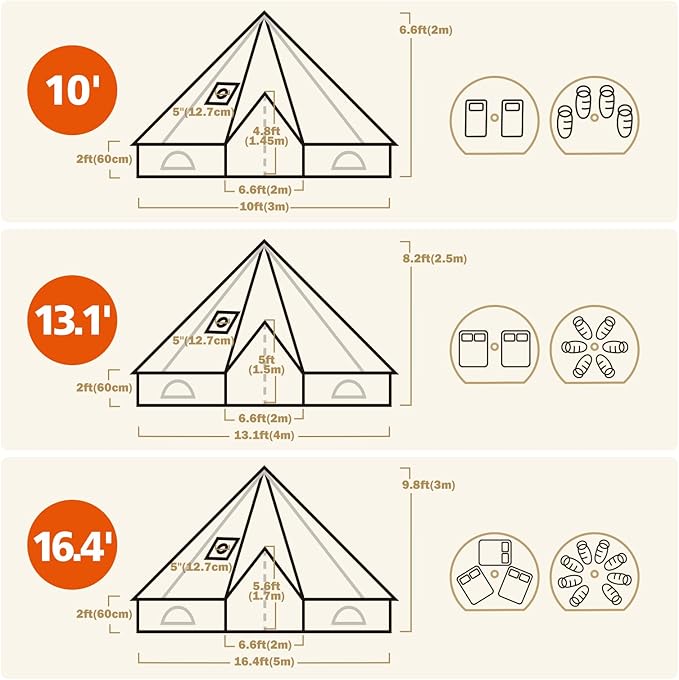 Canvas Bell Tent Yurt with Stove Jack Waterproof and Breathable Glamping Wall Tent Detachable Groundsheet for Camping Party