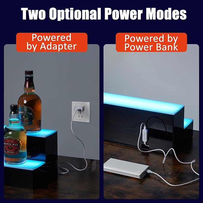 LED Lighted Wine Racks Countertop Wine Bottle Holder Liquor Bottle Display Shelf 2-Tier 48 Inch Acrylic Whiskey Rack with Remote &amp App Control USB Powered for Home Bar &amp Commercial Use