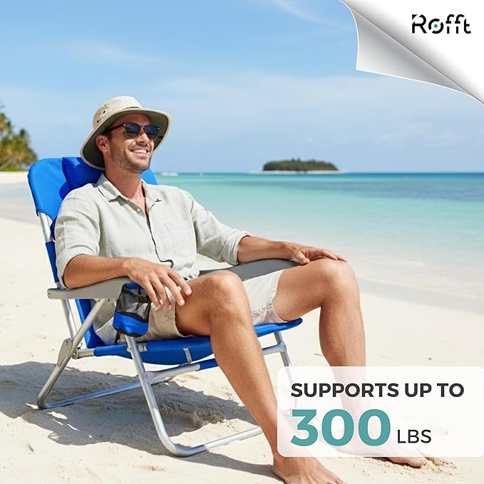 Premium Beach Chair 5 Position Reclining Oversized Heavy-Duty high Off Ground and Lightweight with Backpack Straps Big Storage and Cup Holder – Ideal for Adults and Seniors