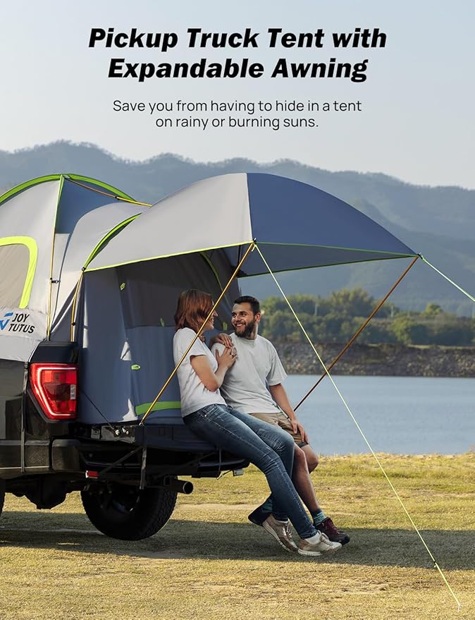 JOYTUTUS Truck Tent 6.5ft with Removable Awning Portable Truck Bed Tent Aluminum Pole Pickup Tent with Waterproof PU2000mm for 2 Person Green