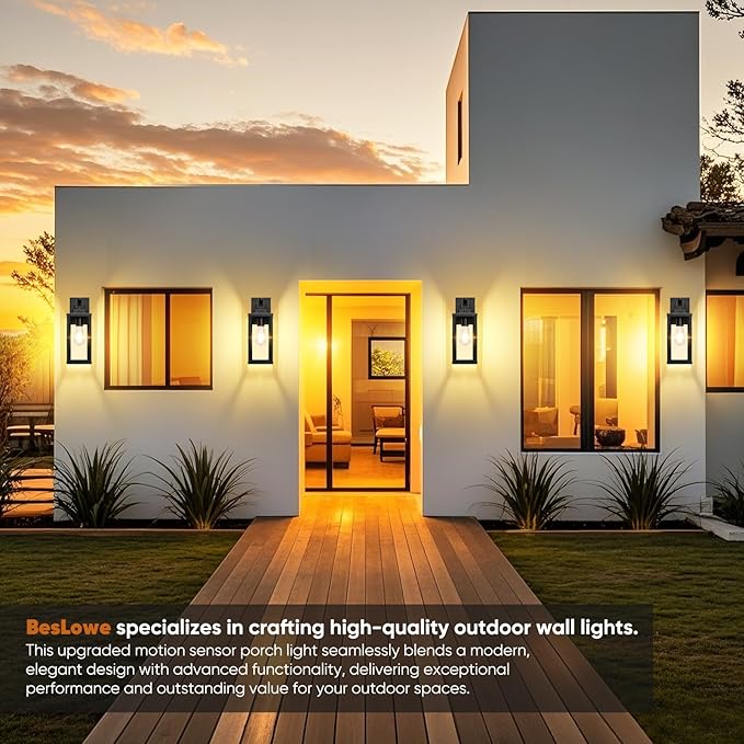 BesLowe 14” Upgraded Motion Sensor Outdoor Wall Lights Dusk to Dawn Porch Lights Outdoor Wall Sconces 3 Lighting Modes Exterior Lighting Fixtures with Hooks Bronze Outside Lights for House 2-Pack