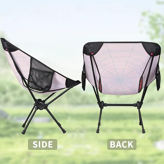 Portable Camping Chair Folding Chairs for Outside Red Web Lightweight Backpacking Chair Outdoor Collapsible Beach Chairs for Adults Fishing Lawn Picnic Travel Hiking