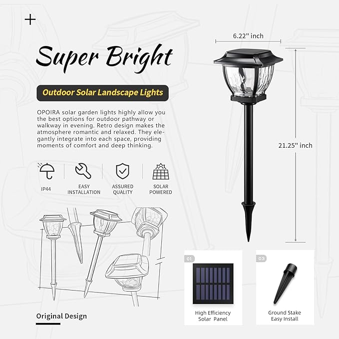 Solar Pathway Lights Super Bright Solar Lights Outdoor Waterproof 4 Pack Glass Solar Garden LED Lights Landscape Lighting Decorative for Path Yard Patio Walkway DrivewaySlate Black