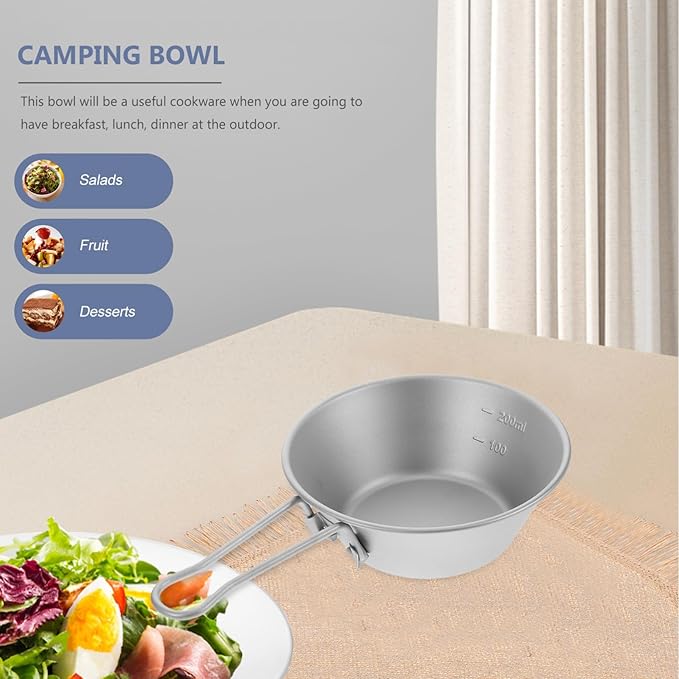 Outdoor Camping Titanium Titanium Camping Cookware Multi-use Bowl Hiking Soup Dish Easy Maintenance