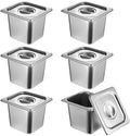 6 Pack Stainless Steel Hotel Pans with Lid 1/6 Size x 6 Deep Steam Table PAN 0.8 mm Thick Commercial Food Storage Containers Anti Jam Pan Stainless Steel Steamer Pan for Hotel Restaurant Buffet