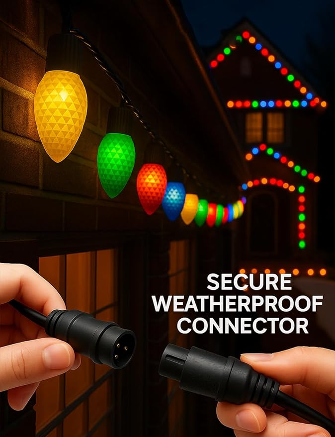 Popotan C-9 LED Christmas Lights Outdoor 33FT 50 LEDs Smart RGB String Lights with App Remote Control 108 Modes Waterproof for Porch Fence Holiday DecorationHalloween Lights