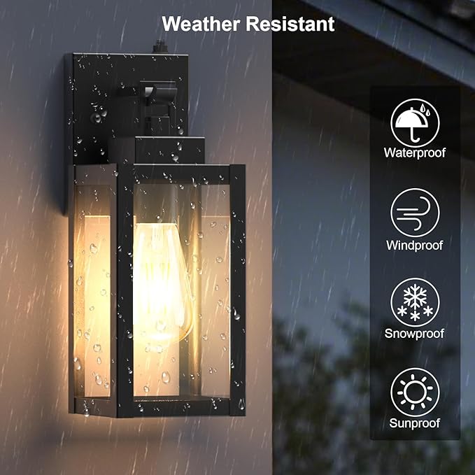 LTBLIGHT 2-Pack Dusk to Dawn Outdoor Wall Lights Modern Black Sensor Porch Light Fixtures Waterproof Exterior Lighting for House Garage Patio Front Door 100-120Vac