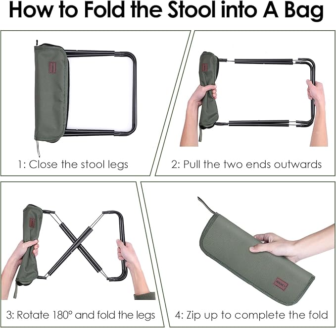 MOONCY Portable Stool 13 Inch Small Folding Stool for Adults Ultralight Green Camping Stools for Hiking and Fishing Hold Up to 265 LBS