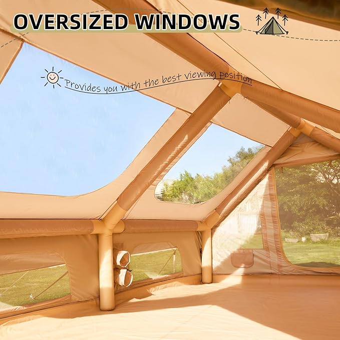 2026 Upgraded Inflatable Tents for Camping 6-8 Person Blow Up Tent with TPU Skylight Mesh Windows Stove Jack &amp Pump Easy Setup 4 Season Large Inflatable Tent Waterproof &amp Windproof