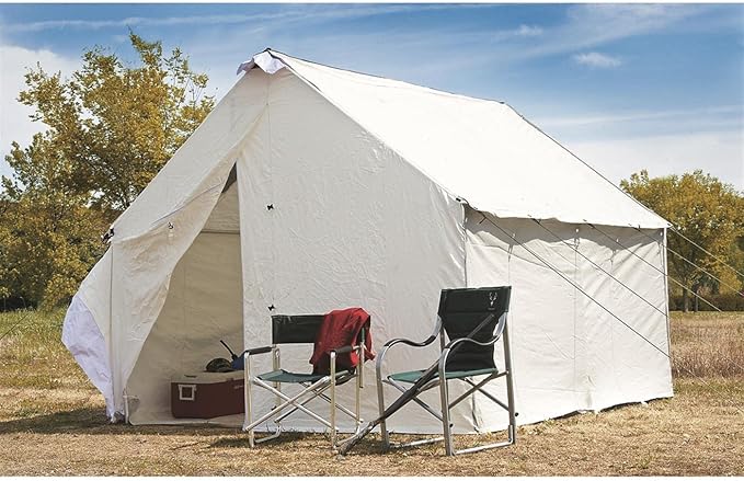Guide Gear 10x12' Canvas Wall Tent and Frame for Hunting Outdoor Camping 4 Season All Weather Tents with Stove Jack Opening