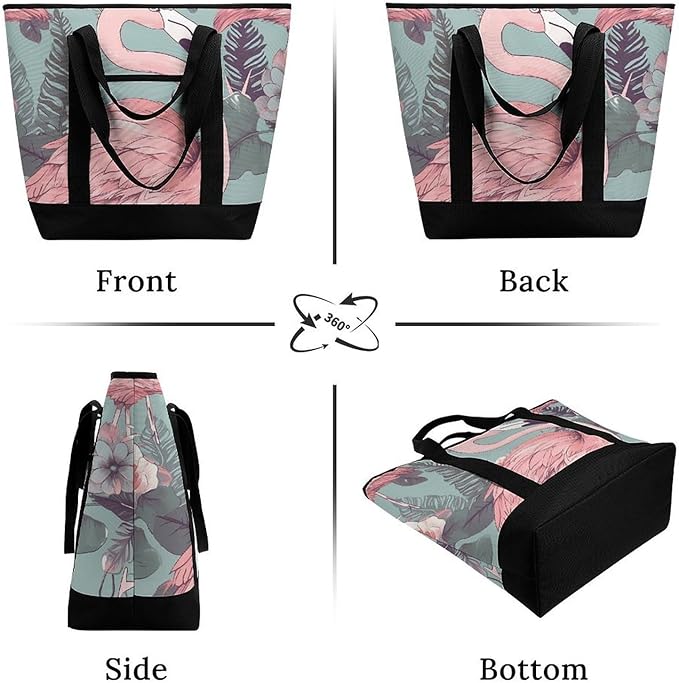 Insulated Shopping BagLarge Reusable Cooler Bags Flamingo2 Printed Foldable Shopping BagTravel Waterproof Shoulder Bag