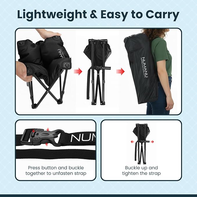 NUMANU Oversized Padded Camping Stool for Adults Thick Padded 18.5 Heavy Duty Outdoor Camp Chairs with Anti-Slip Feet &amp Carry Bag Folding Ottoman Foot Rest for Travel Max 500lbs