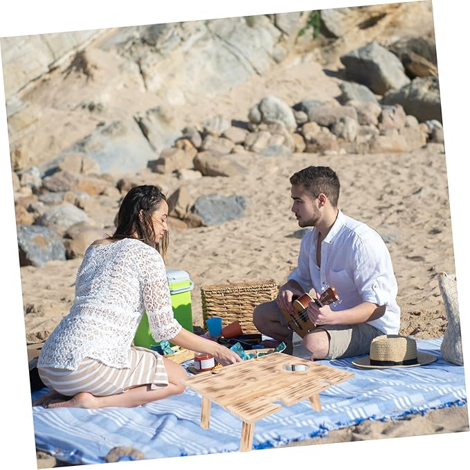 POPETPOP Portable Folding Picnic Table Lightweight Wooden Outdoor Table for Camping Travel and BBQ Compact Design Carrying Handle for Family Gatherings and Outdoor Activities