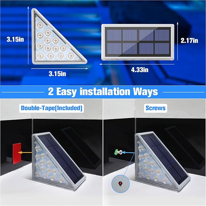 VOLISUN Solar Stair Lights 8 Pack Solar Step Lights Outdoor Waterproof IP67 LED Outdoor Step LightOutdoor Light Decor for Garden Stair Deck Front Step and Front Porch（Blue Lighting）