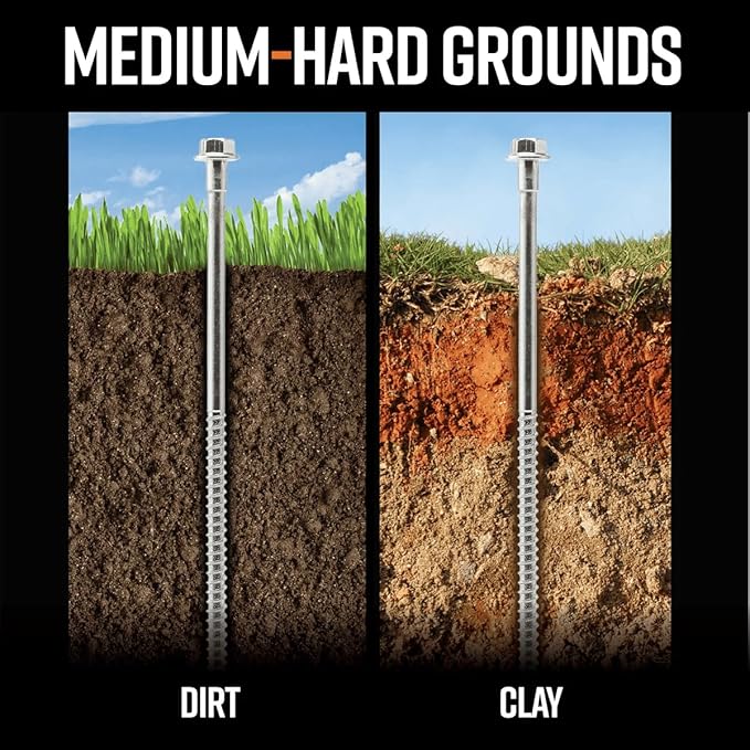 GroundGrabba Junior Stake Kit | Heavy Duty Screw-in Ground Anchors for Tents Outdoor Camping and Backpacking | 4 Stakes The Fang (4) 15mm Hex Driver (1)
