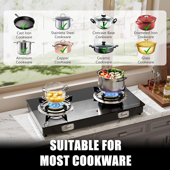 2 Burner Propane Stove 27200 BTU High-Efficiency Tempered Glass Auto-Ignition Gas Burner Stove Top with CSA Hose for Outdoor RV Camping Emergency Cooking