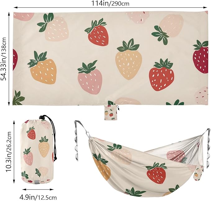 OTVEE Camping Hammock Berry Flower Art Portable Hammocks 500lb Upgraded Thickened Durable Single Hammocks with Tree Straps &amp Travel Bag for Camping Outdoor Indoor Patio Backyard