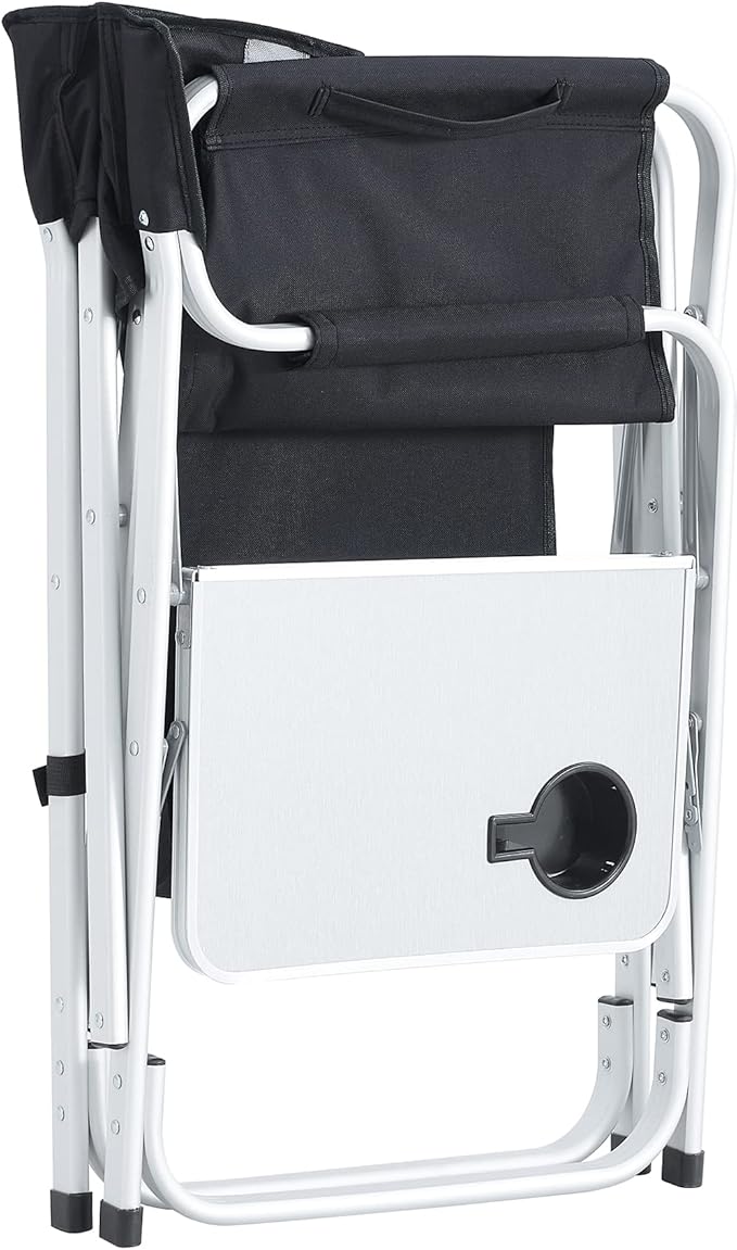 1 Pcs Padded Folding Outdoor Chair with Side Table and Storage PocketsLightweight Oversized Directors Chair for Indoor Outdoor Camping Picnics and FishingBlackGrey