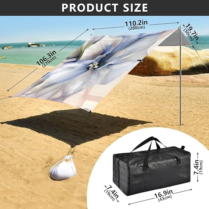 Beach Tent Sun Shelter Blue Flower Tiles Lightweight &amp Easy Setup Beach Shade Canopy for Camping Fishing