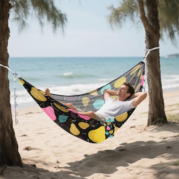 susiyo Portable Camping Hammock Apple Pear Printed Lightweight Hammock Comfortable Travel Swing with Tree Straps for Camping Hiking Backpacking Travel or Beach - Up to 330lbs