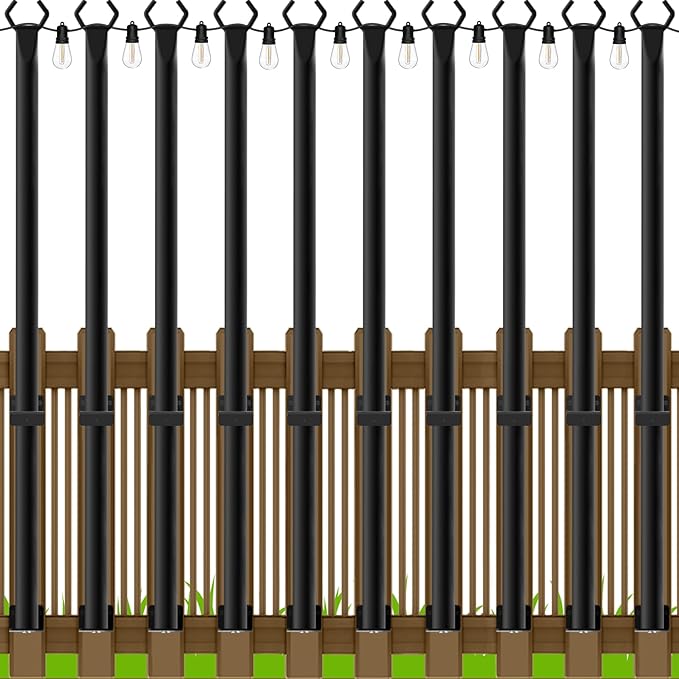 LETIANPAI 10 Pack String Light Poles5 Ft Metal Poles with Fence Bracket for Outdoor String LightsOutdoor Light PolesPoles/Post/Stand for Outside