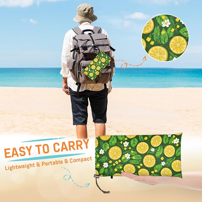 Waterproof Sandproof Beach Blanket 59''×68'' Lemon Joy Polyester Outdoor Picnic Blanket with 4 Stakes &amp Storage Bag for BeachCampingVacation Green