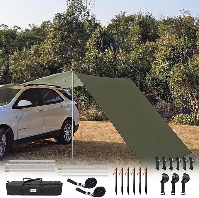 10x16 ft Car Side Awning with Pole Outdoor Camping Tent Tarp Waterproof Canopy Shade Sun Shelter