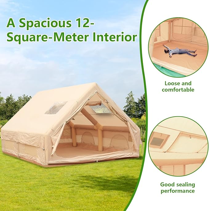 Inflatable Tents for Camping 4-6 Person Air Glamping Tents with Pump Easy Setup Glamping Camping House Waterproof Windproof for 4 Seasons