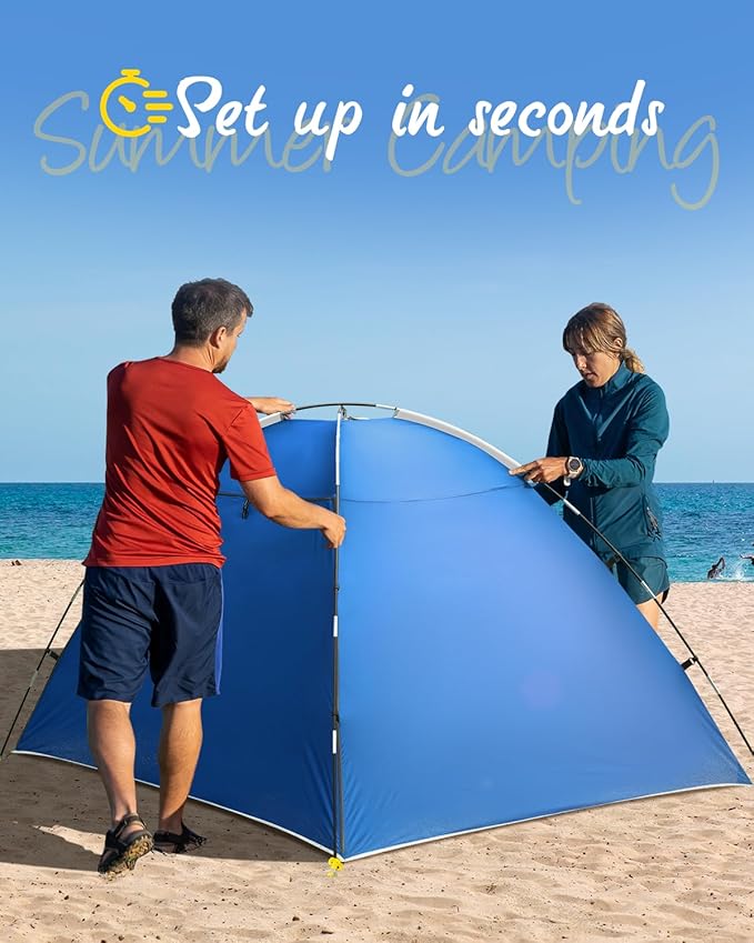 Beach Tent for 2-4 Persons Beach Tent Sun Shelter UPF50+ UV Protection Sun Shade Witch Huge Breathable Mesh Window Easy Set up for Beach Camping Fishing
