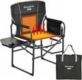 SUNNYFEEL Heated Camping Directors Chair Heavy DutyOversized Outdoor Portable Heating Folding Chair with Side Table Pocket for Beach FishingTripPicnicLawnConcert Foldable Camp Chairs