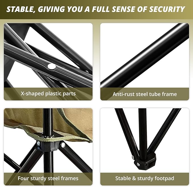 Folding Outdoor Beach Camp Chair with Cup Holder Storage Pocket Waterproof Bag Outdoor Arm Chair Supports 225LBS Green