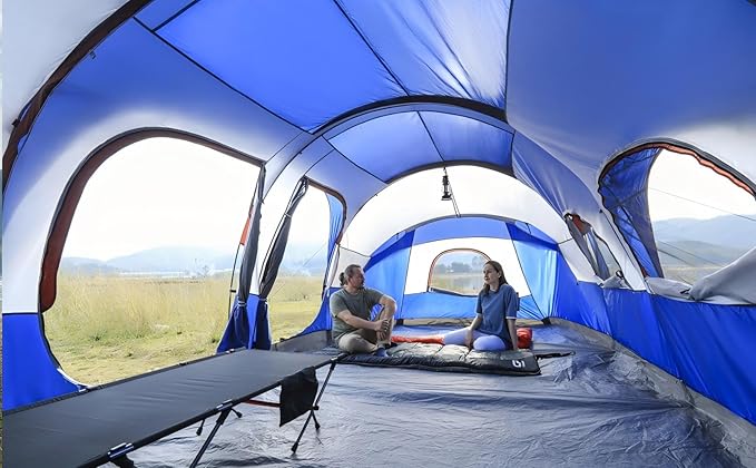 CAMPROS CP Tent 12-Person-Camping-Tents3 Room Family TentsWaterproof Windproof Family Tent with Top Rainfly6 Large Mesh WindowsDouble LayerEasy Set Up Portable with Carry Bag-20' x 9' x 72(H)