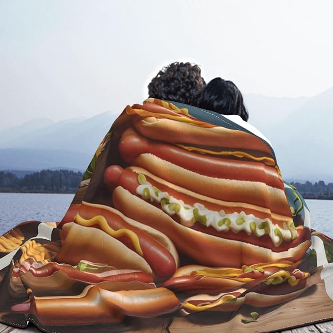 Fresh hot Dogs 50x40 Printed Soft Fleece Blanket for Sofa Bed and Camping - Cozy Blanket for Travel Picnics Nighttime Use