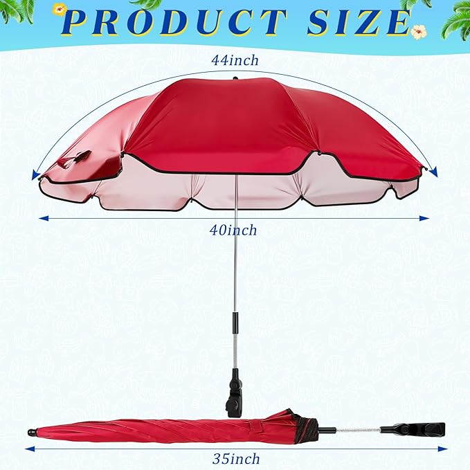 Buryeah 2 Pcs Automatic Chair Umbrella with Universal Clamp 44 UPF 50+ Portable Clamp on Beach Chair Adjustable Wheelchair Umbrella for Outdoor Patio Parasol