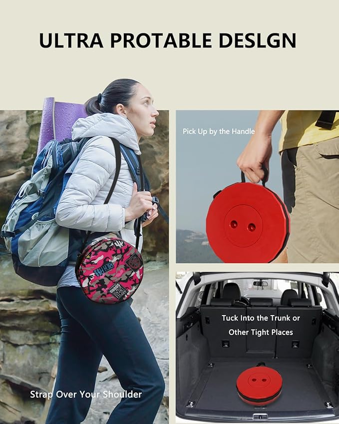 Upgraded Collapsible Stool 400LBS - Portable Adjustable Height (2.5-18) Quick Open Folding Seat for Camping Beach Travel (Rainbow Red)