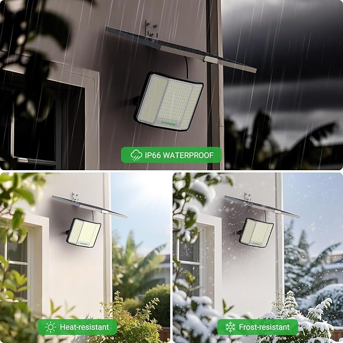 intelamp Solar Flood Lights Outdoor Waterproof 20000mAh 2000LM Floodlight Exterior with Remote 16.4 FT Cable 2-12H Timer Dusk to Dawn Security Spots Lighting Outside for Garden Pathway