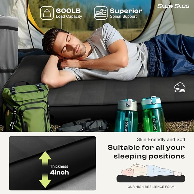 Self-Inflating Sleeping Pad with Portable Electric Air Pump 4in Thick Memory Foam Camping Mattress for Tent Cot &amp Car Travel Fast Inflate &amp Deflate Camping Pad