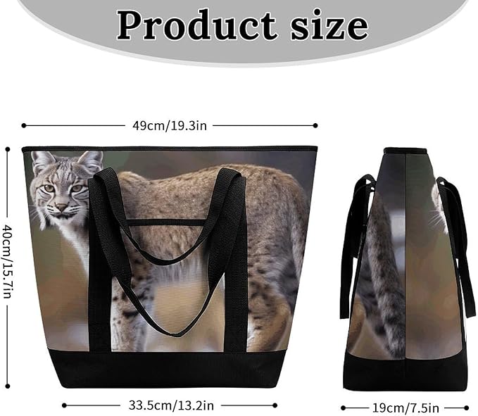 Insulated Shopping BagLarge Reusable Cooler Bags Wild Bobcat Printed Foldable Shopping BagTravel Waterproof Shoulder Bag