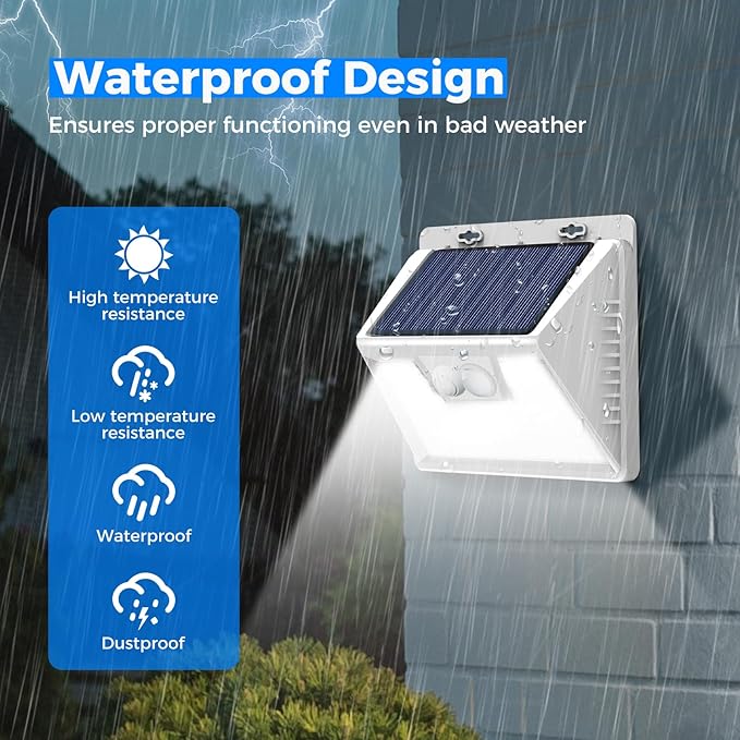 Peasur Solar Lights Outdoor Waterproof 6Pack 140LED Bright Motion Sensor Security Lights 3 Modes Solar Powered Fence Wall Light for Garden Yard Outside(Cool White)
