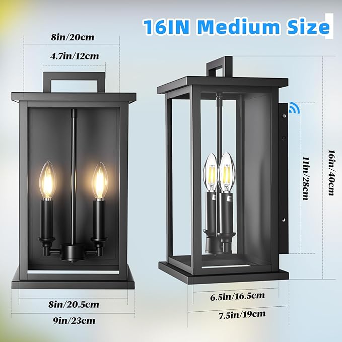 Dusk to Dawn Modern Outdoor Wall LightsMedium Modern Outdoor Lanterns for PatioFront DoorGarageWaterproof Porch Light FixtureBlack Exterior Wall Sconce Light Fixtures E12 Base1 Pack
