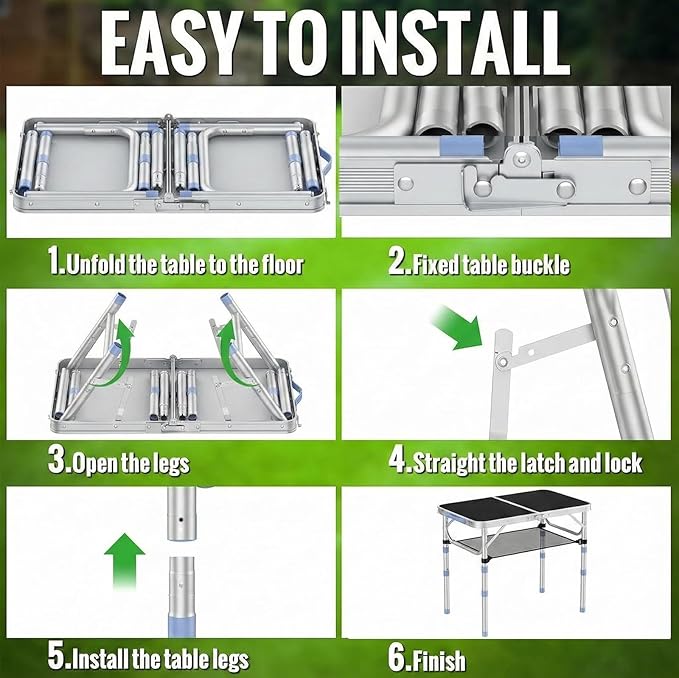 Small Folding Table Portable 2FT Camping Pinic Table with 3 Adjustable Height Aluminum Foldable Lightweight Patio Side Table with Carry Handle for Outdoor Hiking Camp BBQ Beach (Black)