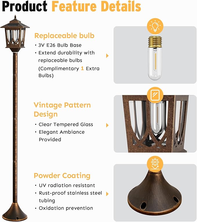 63 Solar Lamp Post Light 2 Pack Solar Light Posts for Outside Waterproof Outdoor Lamps for Patio Backyard Front Porch Decor Warm White Replaceable Bulb