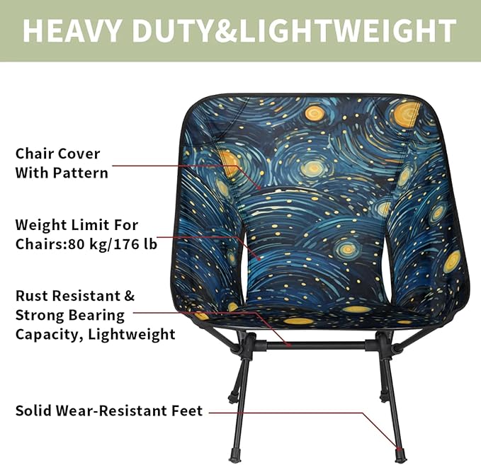 Honeybaby Folding Camping Chair Abstract Starry Sky Camping Chairs Lightweight Portable Chair Outdoor Foldable Chairs for Camping Travel Picnic Beach Hiking