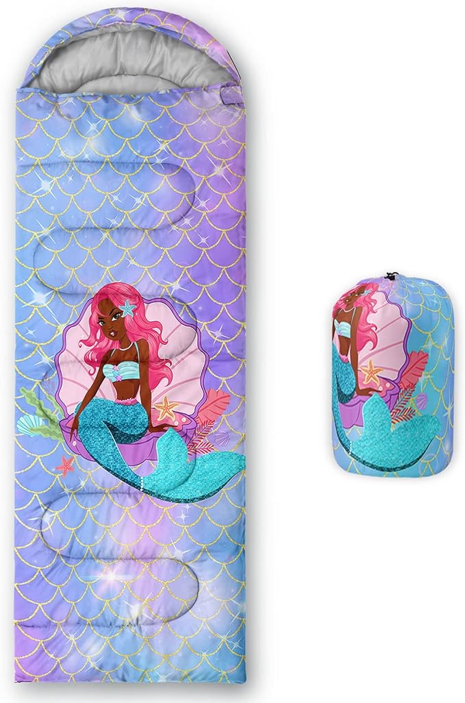 Kids Sleeping Bag for Boys GirlsWatercolor Mermaid Scales Print-Lightweight Warm Portable Outdoor Indoor-Waterproof Cold Weather Resistant Sleeping Bag for Camping Hiking(Scales)